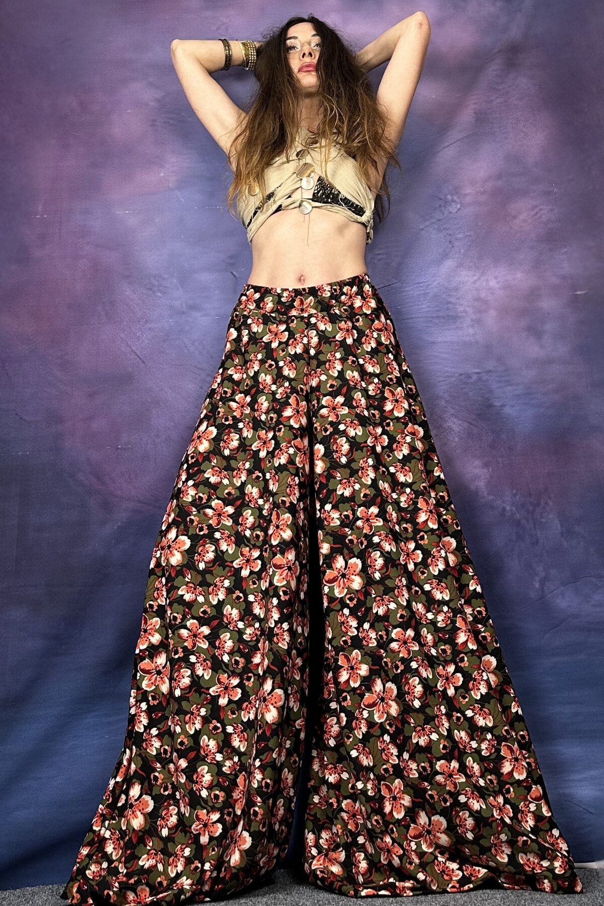 ÇİÇEKLİ BOL KESİM KREP PANTOLON