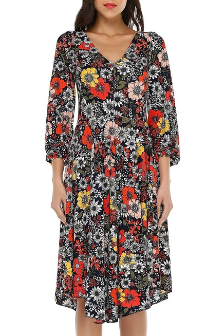 V YAKA MİDİ ELBİSE  