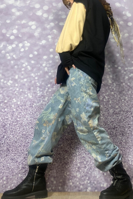 BİSİKLET YAKA BLOK RENK BEJ SİYAH SWEATSHİRT