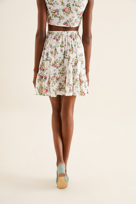 ÇİÇEK DESENLİ FIRFIRLI MİNİ ETEK