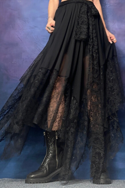 DANTEL ASİMETRİK SİYAH ETEK