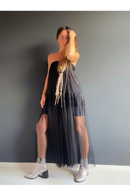 DANTEL TÜL STRAPLEZ ELBİSE 