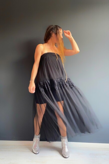 DANTEL TÜL STRAPLEZ ELBİSE 