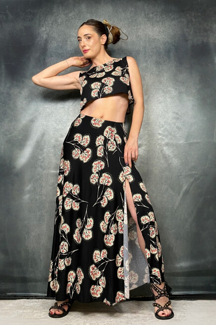 ETNİK DESENLİ YIRTMAÇLI ETEK 36