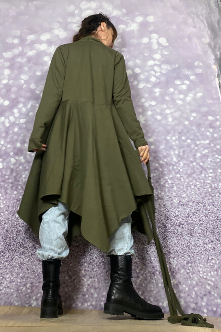 HAKİ ASİMETRİK KESİM  ÜÇİPLİK KUMAŞ CEKET