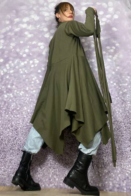 HAKİ ASİMETRİK KESİM  ÜÇİPLİK KUMAŞ CEKET