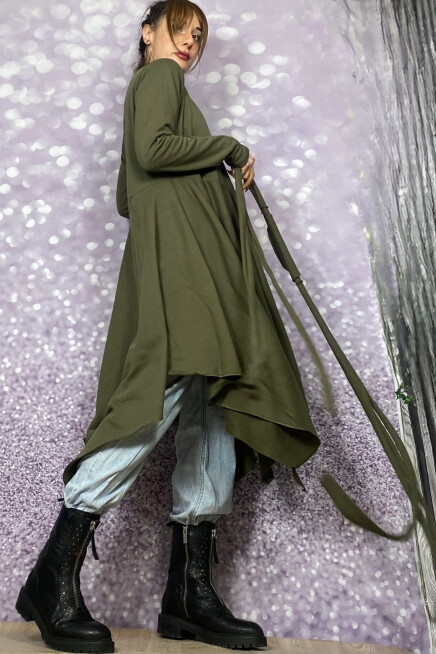 HAKİ ASİMETRİK KESİM  ÜÇİPLİK KUMAŞ CEKET