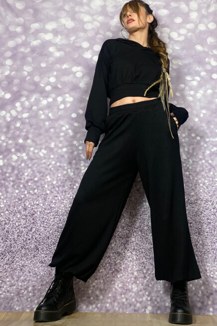 SİYAH LASTİKLİ PAÇA CEPLİ MODAL KUMAŞ PANTOLON /EŞOFMAN