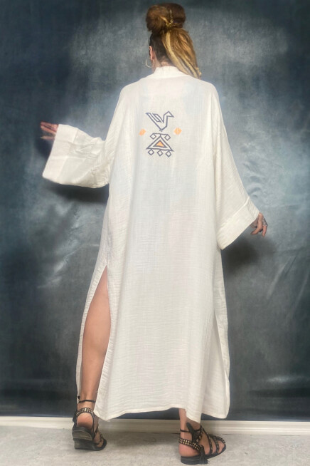 TAŞ BASKI HANDMADE BAMBU KUMAŞ KİMONO PLAJ