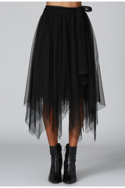 Tül Asimetrik İki Katlı Astarlı Halloween Cadılar Tül Etek