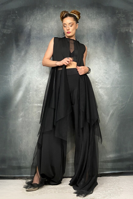 TÜL ETEKLİ SCUBA ASİMETRİK YELEK TUNİK