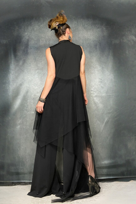 TÜL ETEKLİ SCUBA ASİMETRİK YELEK TUNİK