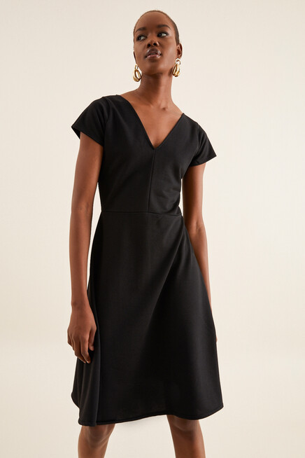 V YAKA MİDİ ELBİSE