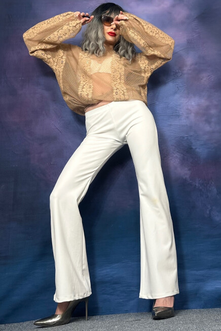 BALON KOL DANTELLİ BEJ BLUZ