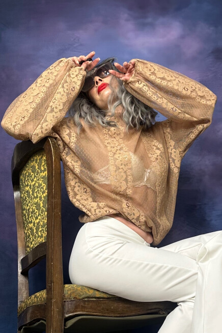 BALON KOL DANTELLİ BEJ BLUZ