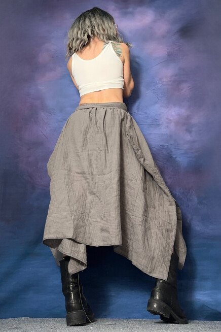 BELİ LASTİKLİ BAMBU ASİMETRİK ETEK