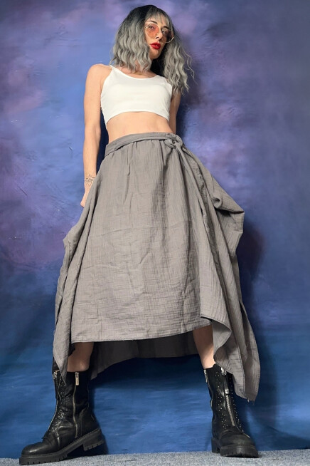 BELİ LASTİKLİ BAMBU ASİMETRİK ETEK