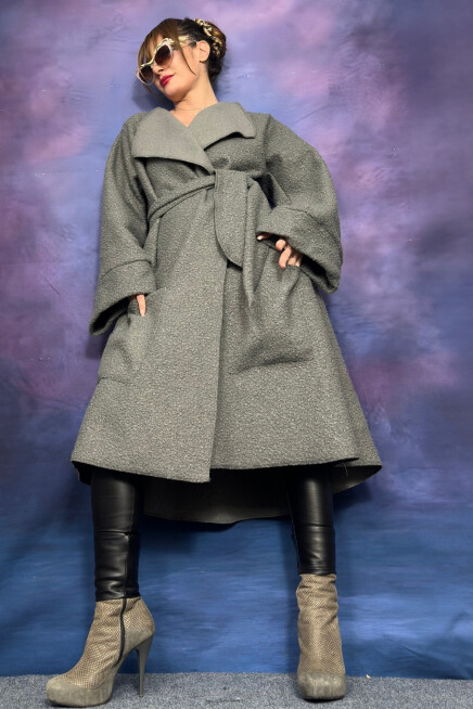 BUKLET DİZALTI CEPLİ GENİŞ KESİM HIRKA/KABAN/CEKET