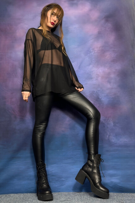 DÜŞÜK OMUZ GENİŞ KESİM TÜL TRANSPARAN TUNİK