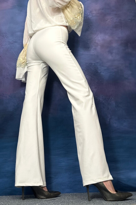 GENİŞ PAÇA DAR KESİM BEYAZ SCUBA PANTOLON