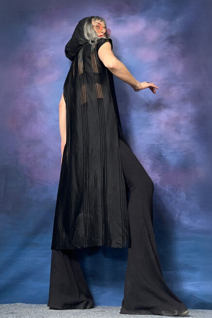 TRANSPARAN KAPŞONLU SİYAH YELEK