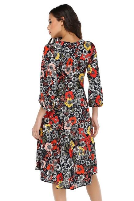 V YAKA MİDİ ELBİSE  