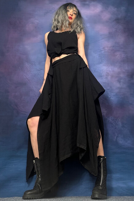 BAMBU KUMAŞ ASİMETRİK ETEK