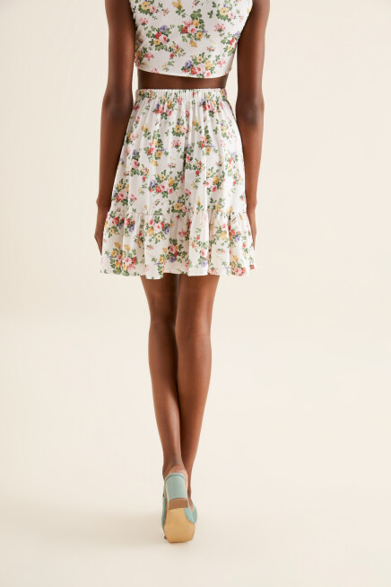 ÇİÇEK DESENLİ FIRFIRLI MİNİ ETEK