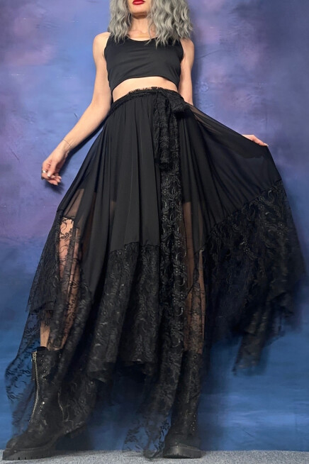 DANTEL ASİMETRİK SİYAH ETEK