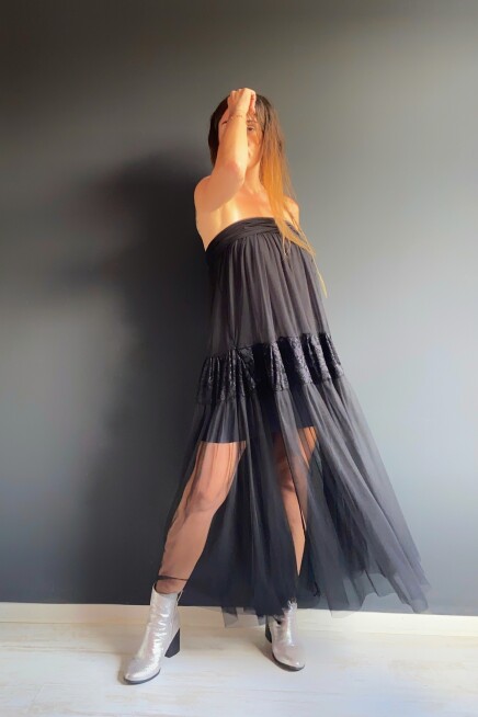 DANTEL TÜL STRAPLEZ ELBİSE 