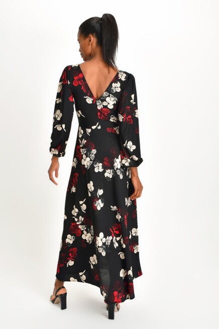 DESENLİ KREP MAXİ ELBİSE 