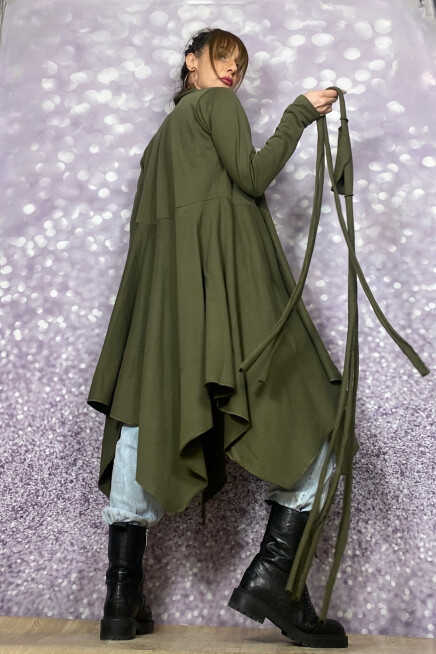 HAKİ ASİMETRİK KESİM  ÜÇİPLİK KUMAŞ CEKET