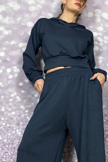 KAPŞONLU FÜME CROP DÜŞÜK OMUZ BLUZ/SWEATSHİRT