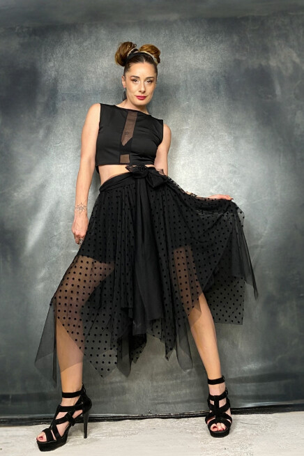 PUANTİYELİ ÇİFT KAT TÜL ETEK