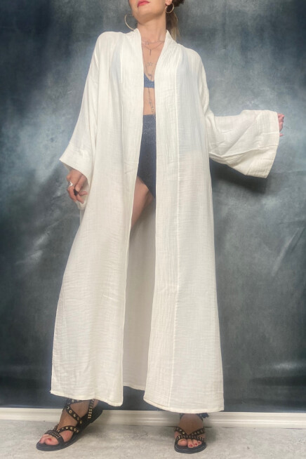 TAŞ BASKI HANDMADE BAMBU KUMAŞ KİMONO PLAJ