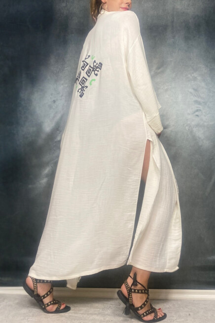 TAŞ BASKI HANDMADE BAMBU KUMAŞ KİMONO PLAJ