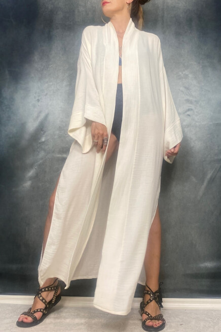 TAŞ BASKI HANDMADE BAMBU KUMAŞ KİMONO PLAJ