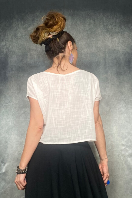 GENİŞ KESİM KAYIK YAKA PAMUKLU VUAL BLUZ