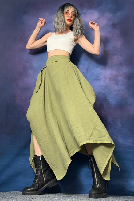 BAMBU KUMAŞ ASİMETRİK ETEK