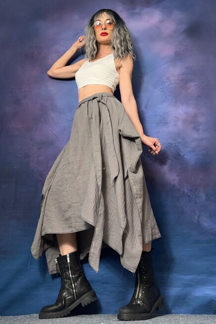 BELİ LASTİKLİ BAMBU ASİMETRİK ETEK