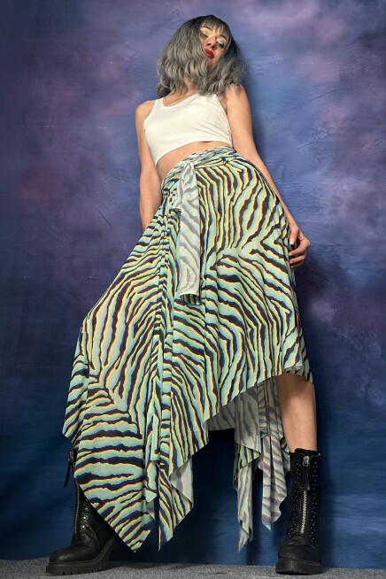 DESENLİ TÜL ASİMETRİK ETEK