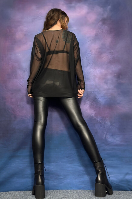 DÜŞÜK OMUZ GENİŞ KESİM TÜL TRANSPARAN TUNİK