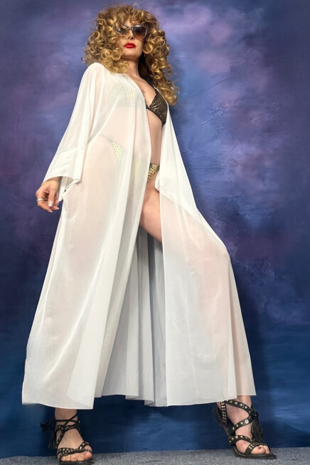 EKRU TÜL PLAJ  KİMONO HIRKA