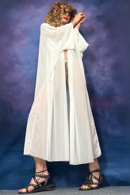 EKRU TÜL PLAJ  KİMONO HIRKA