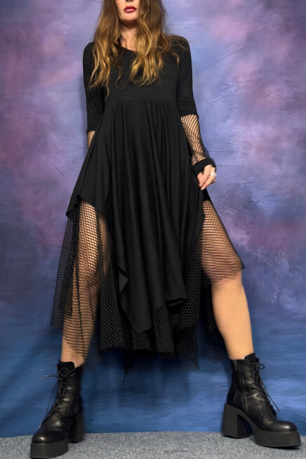 FİLELİ ASİMETRİK ELBİSE