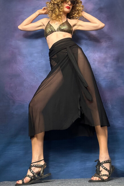 SİYAH DEGRADE TÜL PAREO PLAJ