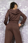 KAPŞONLU KAHVE CROP DÜŞÜK OMUZ BLUZ/SWEATSHİRT